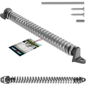 Deursluiter voor tuinpoort 28 cm - Verzinkt stalen deurveer - Trekveer voor buiten - Zilverkleurig