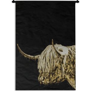Wandkleed Schotse HooglanderKerst illustraties - Stoere schotse hooglander Wandkleed katoen 60x90 cm - Wandtapijt met foto