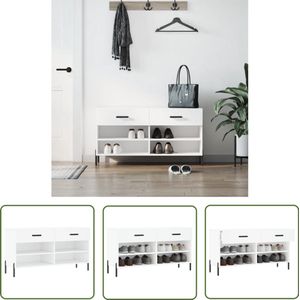 vidaXL Schoenenbank - Bewerkt hout - Wit - 102x35x55 cm Schoenenbank - Industrieel Design - Houten Bank - Opbergruimte - Schoenuitlegers