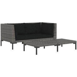 vidaXL Loungeset - 3-delig - Halfrond Rattan - Donkergrijs Hoekbank - Lounge Set - Tuinset - Buitentijnen - Tuinbank