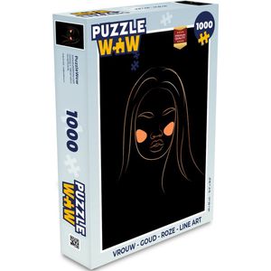 Puzzel Vrouw - Goud - Roze - Line art - Legpuzzel - Puzzel 1000 stukjes volwassenen