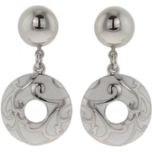 Behave Oorbellen - dames - oorhangers - zilver kleur - wit - rond - design - 4cm