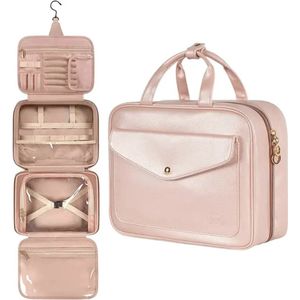 Matein Hangende Toilettas - Rooskleurig Beautycase - Make-up Tas - Compacte Reistas - 4 compartimenten voor perfecte Organisatie - Waterbestendig - Lichtgewicht - Gemak op Reis