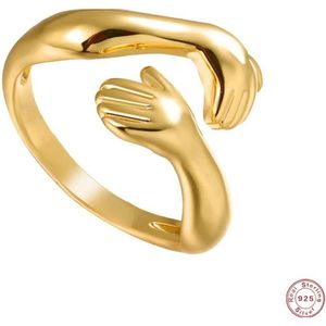 Borasi Collection Knuffel Ring | 925 Zilver | Goudkleurig | Knuffelring | Handen | Vriendschapsring | Hug | Verstelbare Ring | Vrouwen Cadeau | Moederdag | Moederdag cadeau | Moederdag Cadeautje