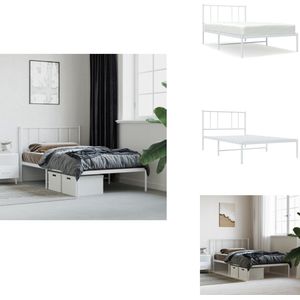 vidaXL Bedframe - Bedframes - Eenpersoonsbed - Bed - Bedframe met hoofdbord metaal wit 100x190 cm