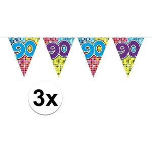 3x Mini vlaggenlijn / slinger - verjaardag 90 jaar - 300 cm