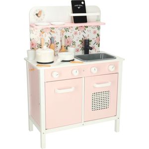 Houten Speelkeuken LULILO — Roze kleur — Wooden kitchen pink flowers oven LULILO