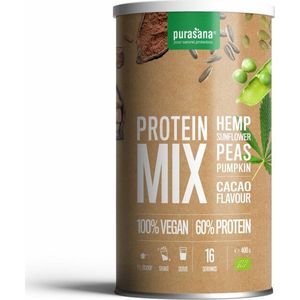 Purasana Vegan Erwt Hennep Zonnebloem Pompoen Proteine Mix Cacao BIO 400 gr