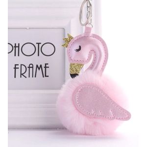 DW4Trading Pompom Roze Zwaan Sleutelhanger - Fluffy - Bolletje