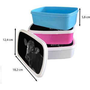 Broodtrommel Wit - Lunchbox - Brooddoos - Koe - Dieren - Zwart - Wit - Portret - 18x12x6 cm - Volwassenen