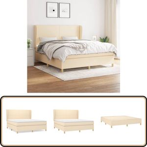 vidaXL Boxspring - Crèmekleurig - 180x200 cm - Compleet Boxspring - Slaapcomfort - Pocketveermatras - Verstelbare Hoofdbord - Crème Kleurig
