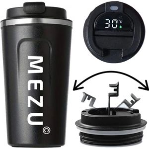 MEZU Slimme Thermosbeker - Zwart - Tempratuur Display - 380ml - Koud en Warm - 24 uur isolatie - Dubbelwandige Thermosfles - Drinkbeker - Koffiebeker - Travel Mug - RVS - Koffie to go