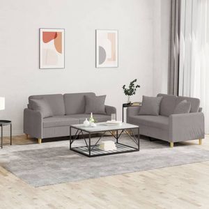 The Living Store 2-delige Loungeset met kussens stof taupe - Loungeset - Tuinset - Buitensmeubilair - Lounge Stoffen Bank - 2 Persoons Bank