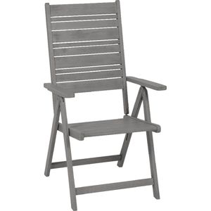 Tuinklapstoel met hoge rugleuning - grijs - inklapbaar voor balkon en terras - massief acaciahout - 98 x 56 x 15 cm