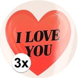 3 x Cadeaustickers I Love You hart 9 cm