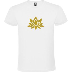 Wit  T shirt met  print van ""Lotusbloem "" print Goud size M