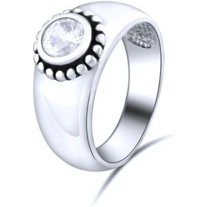 Quiges - 925 Zilveren Ring Klassiek Bloem Solitair met Zirkonia Kristal - QSR09518