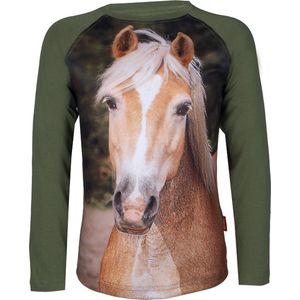 Red Horse - T-Shirt Pixel - Haflinger - Kids Shirt - Dark Olive - Maat 128