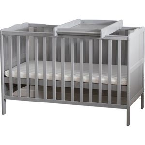 Buxibo Baby Bed - Inclusief verzorgingstafel - Ledikant 120x60cm - Inclusief Matras - Hout - Meegroeibed Babykamer - Grijs