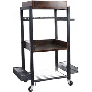 RM Store® - Gereedschapskar - Gereedschapswagen - Gereedschapstrolley - Trolley Op Wieltjes - Werkbank - 4 Laags - Hout - 62 x 30.5 x 88 cm.