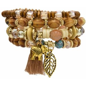 Fako Bijoux® - Armband Set - Boho - Bohemian - Olifant - Beige