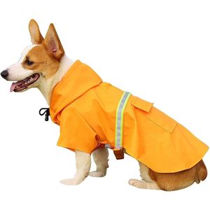 Hondenregenjas Waterdichte hondenjas Ultralichte ademende regenjas voor honden met capuchon en reflecterende strip voor kleine, middelgrote en grote honden/katten - Oranje XL