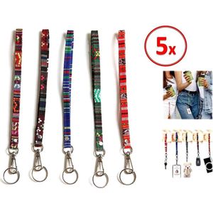 5 x Sleutelhanger - Sleutelkoord - korte Lanyard - Keycord - Geweven Polsband - (20cm) 5 kleuren