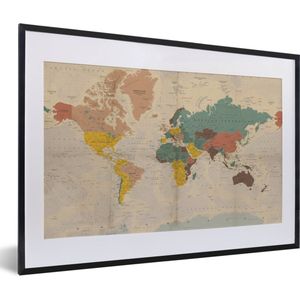Fotolijst incl. Poster - Wereldkaart - Vintage - Atlas - Kind - Jongetjes - Meid - 60x40 cm - Posterlijst