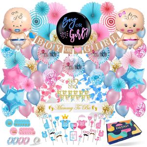 Fissaly 130 Stuks Gender Reveal Baby Shower Ballonnen Decoratie Feestpakket – Geslachtsbepaling & Babyshower