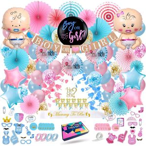 Fissaly 130 Stuks Gender Reveal Baby Shower Ballonnen Decoratie Feestpakket – Geslachtsbepaling & Babyshower