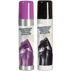 Guirca Haarspray/bodypaint spray - 2x kleuren - paars en zwart - 75 ml