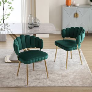 Sweiko 2-delige set Zachte Fluwelen Eetkamerstoelen, Zachte kussens comfortabele woonkamer stoelen, kleedkamer/slaapkamer, moderne vingerrugleuningen met armleuningen, holle kleedstoelen, Smaragd