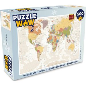 Puzzel Wereldkaart - Retro - Kleuren - Educatief - Staatkundig - Legpuzzel - Puzzel 500 stukjes