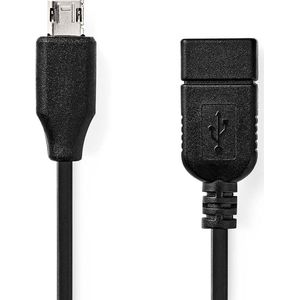 USB Micro-B Adapter - USB 2.0 - USB Micro-B Male - USB-A Female - 480 Mbps - 0.20 m - Plat - Vernikkeld - PVC - Zwart - Polybag