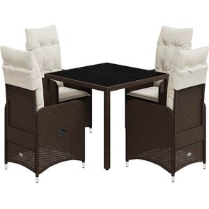 vidaXL 5-delige Bistroset met kussens poly rattan bruin - Bistroset - Bistrosets - Loungeset - Tuinset