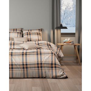 Mistral Home - DEKBEDOVERTREK - flanel - 260 x 240 cm + 2x 65 x 65 cm - extra breed - ruiten - écru