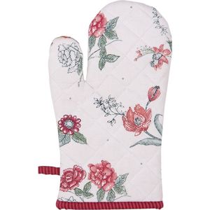 Clayre & Eef Ovenwant EVF44 16*30 cm Rood Katoen Bloemen Ovenhandschoen Keukenhandschoenen