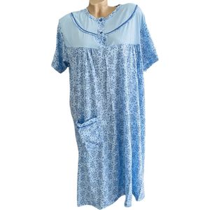 Dames Katoenen Nachthemd Korte Mouw 2404 Bloemenprint L blauw