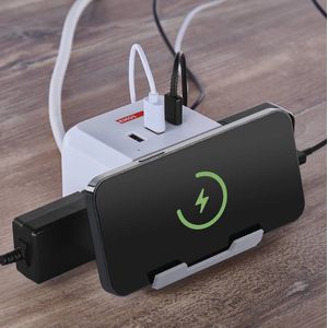 EMOS Verlengkabel Kubus, 2 Stopcontacten + 2× USB-A + 1× USB-C + Draadloos Opladen, 2m - Wit