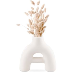 Navaris Abstracte decoratieve vaas - Keramische vaas als decoratie of voor bloemen - 20 cm hoog - In beige