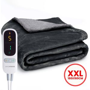 Seranova Elektrische Deken XXL - Extra Warmtedraden - Premium Model - 180x160 cm - 2 persoons Warmtedeken - Dubbelzijdig Fleece Sherpa - Antraciet