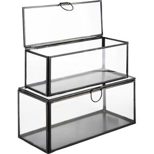 Dekoratief | Set 2 dozen, transparant/zwart, glas/metaal, 24x10x10cm | A218227