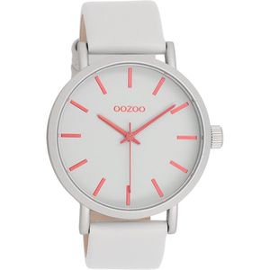 OOZOO Timepieces - Licht grijze OOZOO horloge met licht grijze leren band - C11180