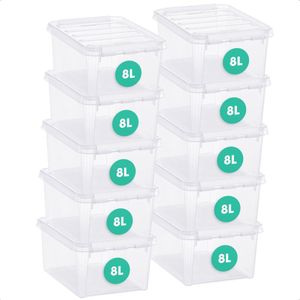 Set van 10 - Opbergdoos met deksel - 8 Liter - Opbergbox SmartStore™ Classic 10 - Stapelbaar en Nestelbaar Voedselveilig - BPA vrij - Stevige deksels en versterkte hoeken - L34 x B25 x H16 cm