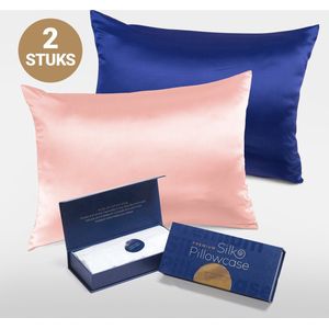 Slowwave Premium Silk Pillowcase - Extra voordelig colorpack: Cherry Blossom (Roze) en Cloud Burst (blauw) - Ervaar het beste zijden kussensloop - 100% Mulberry zijde - 22 momme - Hoogste kwaliteit (grade 6A) - 60x70cm