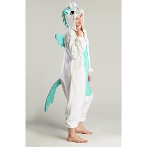 KIMU Onesie Turquoise Pegasus Pak - Maat XL-XXL - Pegasuspak Kostuum Wit Groen Unicorn - Jumpsuit Zacht Fleece Huispak Pyjama Dames Heren Festival