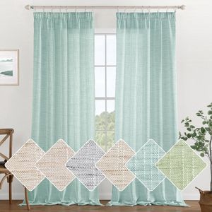 Stijlvolle Linnen Gordijnen met Rimpelband voor Woonkamer en Slaapkamer, Set van 2, 140 x 260 cm, Blauw