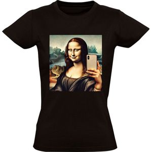 Mona Lisa Maakt Selfie Dames T-shirt - foto - schilderij - museum - schilderen - telefoon - beroemd
