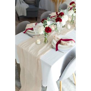 100%Mosel Mousseline decoratieve stof, in natuurlijk beige (48 cm x 5 m), 66 g/m², zeer dunne tafelloper, delicate tafeldecoratie voor verjaardagen en bruiloften, tafelband als kleurrijke decoratie voor speciale gelegenheden
