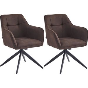 Colenis® - Lungo Eetkamerstoel - Set Van 2 - Bruin - Microfiber Stof - Microvezel - Industrieel - 180°